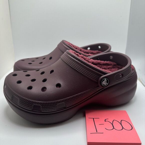 CROCS CLASSIC PLATFORM LINED CLOG MAROON WOMENS 8 - NEW - Picture 3 of 7